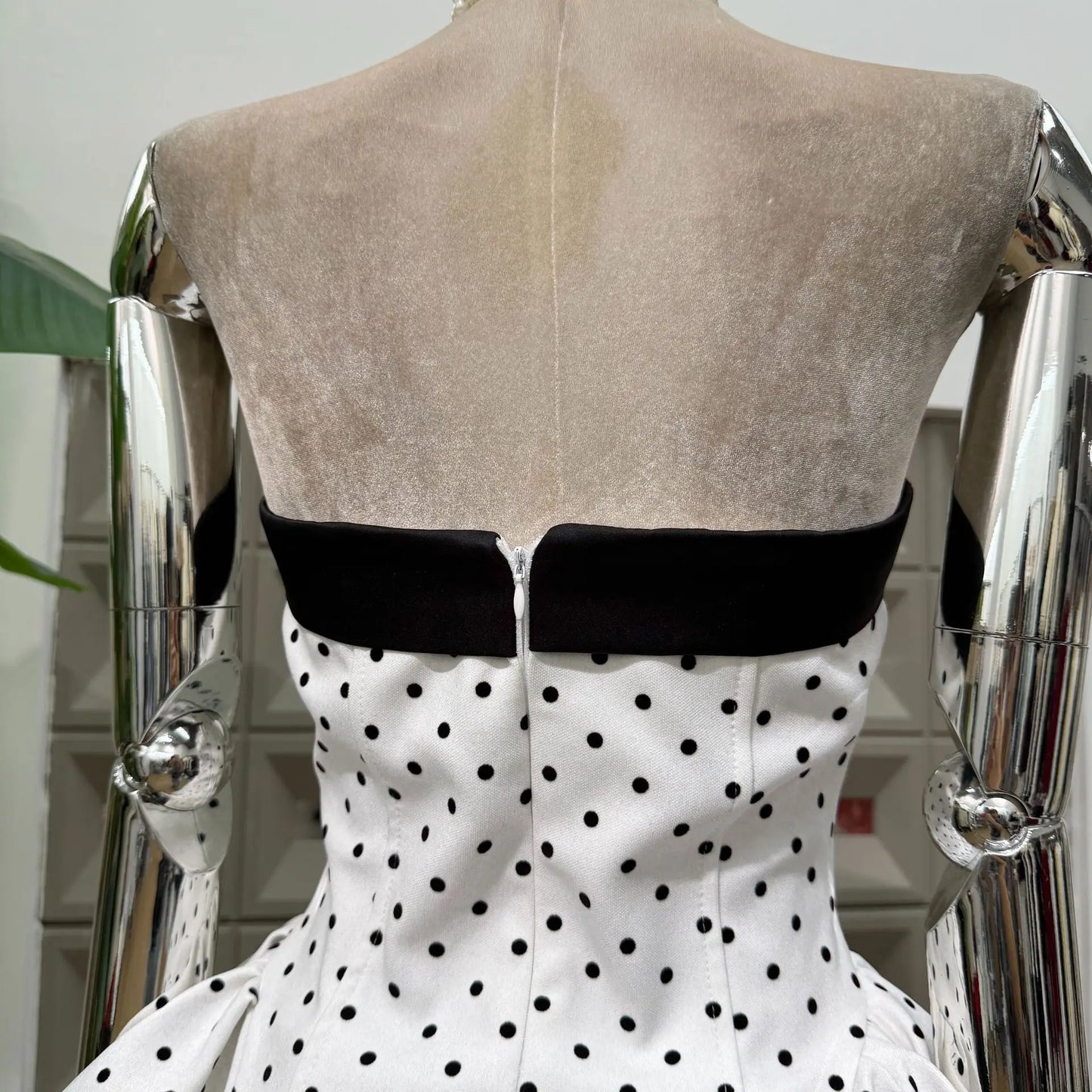 Women Sexy Strapless Backless Polka Dot Bow A Line Dress Party Birthday Evening Ball Gowns Nightclub Show Wear Fashion Vestido