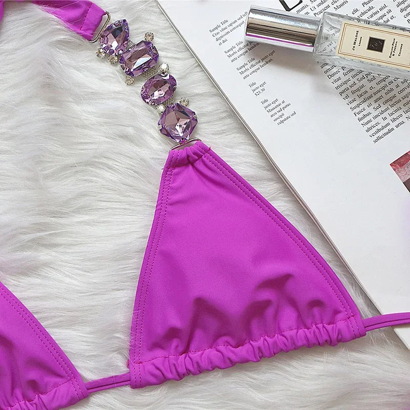 2026 Shiny Rhinestone Diamond Bikini Women Swimsuit Female Swimwear Two Pieces Bikini Set Halter Metal Chains Bathing Suit Swim