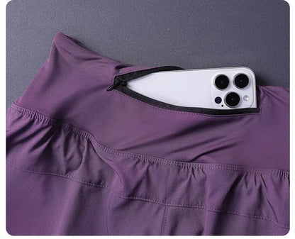 Women's 2 in 1 Shorts with Pockets - Lightweight Breathable Loose Anti-Disclosure Split Side for Yoga Running Gym