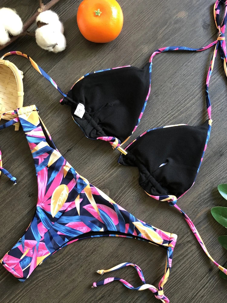 RUOTONGSEPT Sexy Micro Bikinis Set 2022 New Swimsuit Women Feather Print Bandage Swimwear Female Bathing Suit Brazilian Biquinis