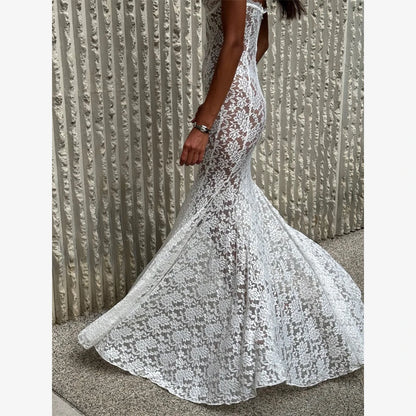 White Lace Hollow Out Halter Long Dress Women Sexy Sleeveless Off Shoulder Slim Maxi Dresses 2026 Lady Holiday Beach Vestidos