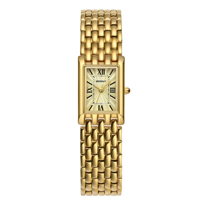 BERNY Luxury Women's Watches Fashion Ladies Square Casual Golden Quartz Watch Solid Stainless Steel Rectangle Girls Wristwatch
