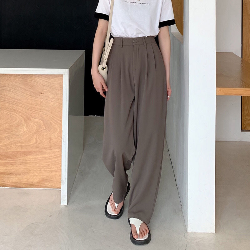 High Waist Women Suit Pants Fall Straight Office Ladies Korean Fashion Trousers Casual Button Loose Female Black Pants New