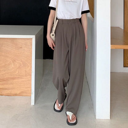 High Waist Women Suit Pants Fall Straight Office Ladies Korean Fashion Trousers Casual Button Loose Female Black Pants New