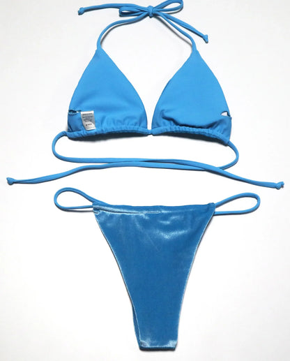 Sexy Velvet Swimsuit for Women, Micro Bikini Set, Thong Swim Suit, 2 Piece Bathing Suit for Ladies, Green String Bikini, 2022