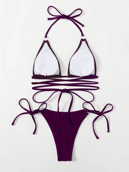 Sexy Micro Bikini 2025 Criss Cross Swimwear Bandage Woman Swimsuit Female Thong Bikinis Set 2 Piece Women Bathing Suit Beachwear