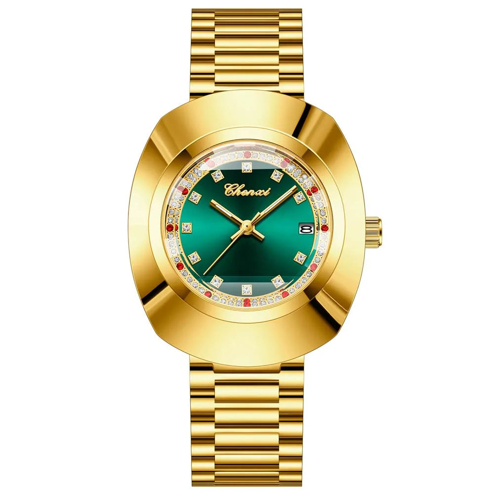 CHENXI Couple's Matching Quartz Watches Gold-Tone High-Fashion Diamond-Studded Waterproof Steel Bracelet Timepieces