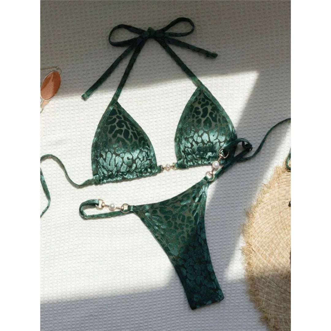 S - XL Leopard Halter Mini Micro Thong Bikini Women Swimwear Female Swimsuit Two-piece Bikini set Bather Bathing Suit Swim K5207