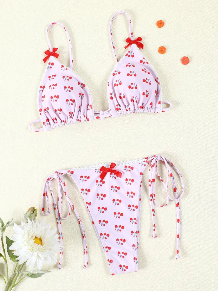 Mini Bowknot Bikinis Set for Women Patchwork Swimsuit Summer Beach Wear brown Thong Swimwear Swimming Bathing Suit 2025