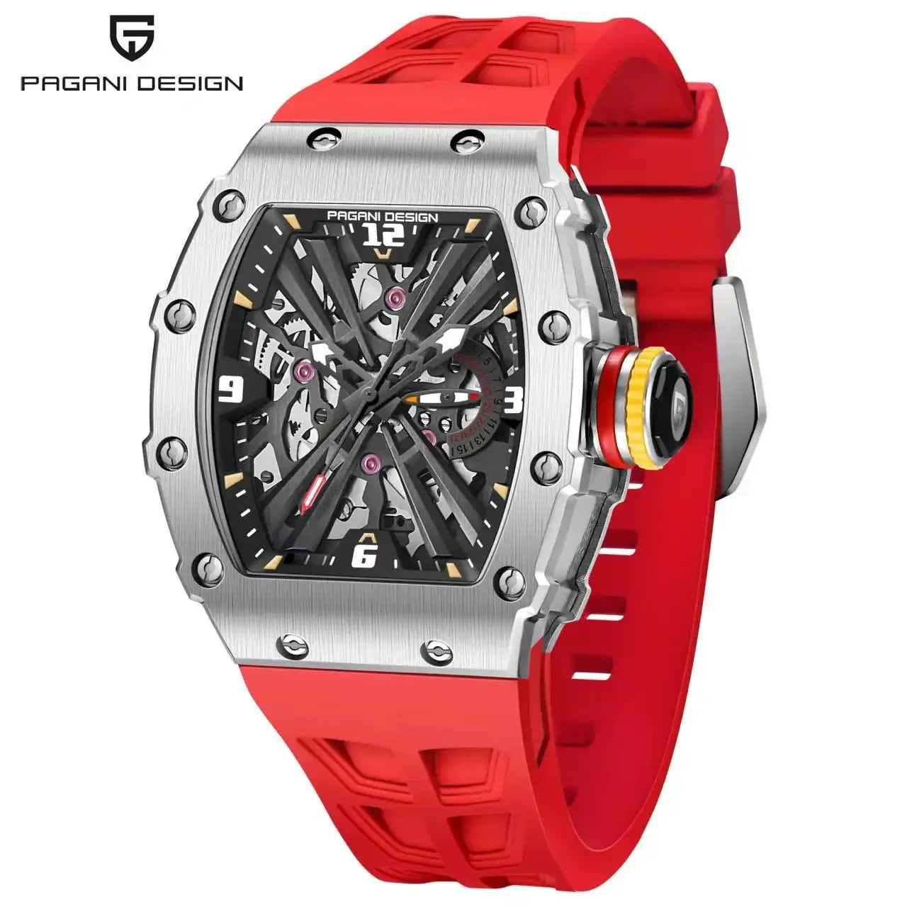 PAGANI DESIGN  Luxury Mens Quartz Watches Barrel Shape Waterproof Wrist Watch For Men VH65 Silicone Luminous Sapphire Mirror