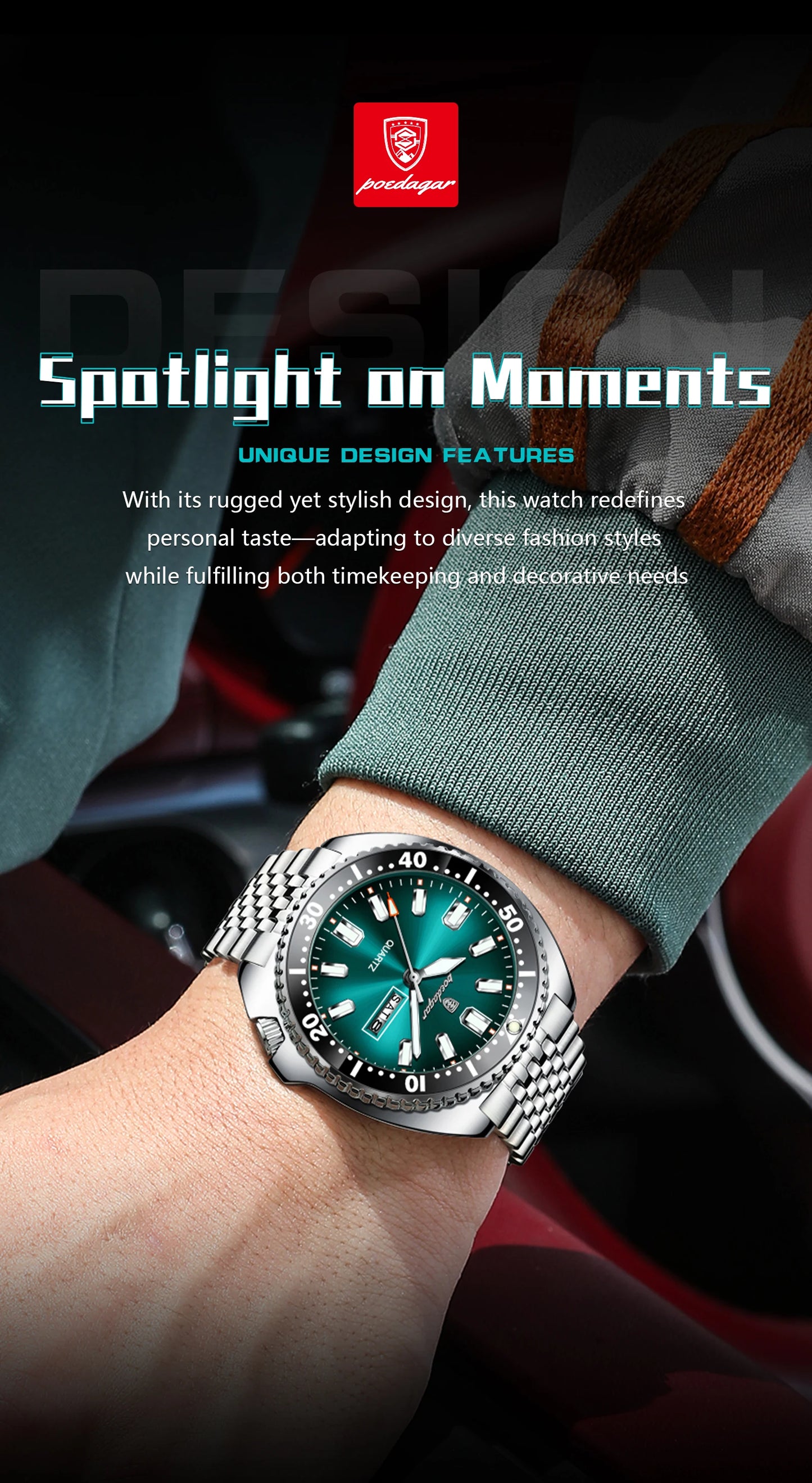 POEDAGAR Luxury Brand Men Clock Date Week Fashion Quartz Male Wristwatch Luminous Waterproof Stainless Steel Men's Watches Reloj