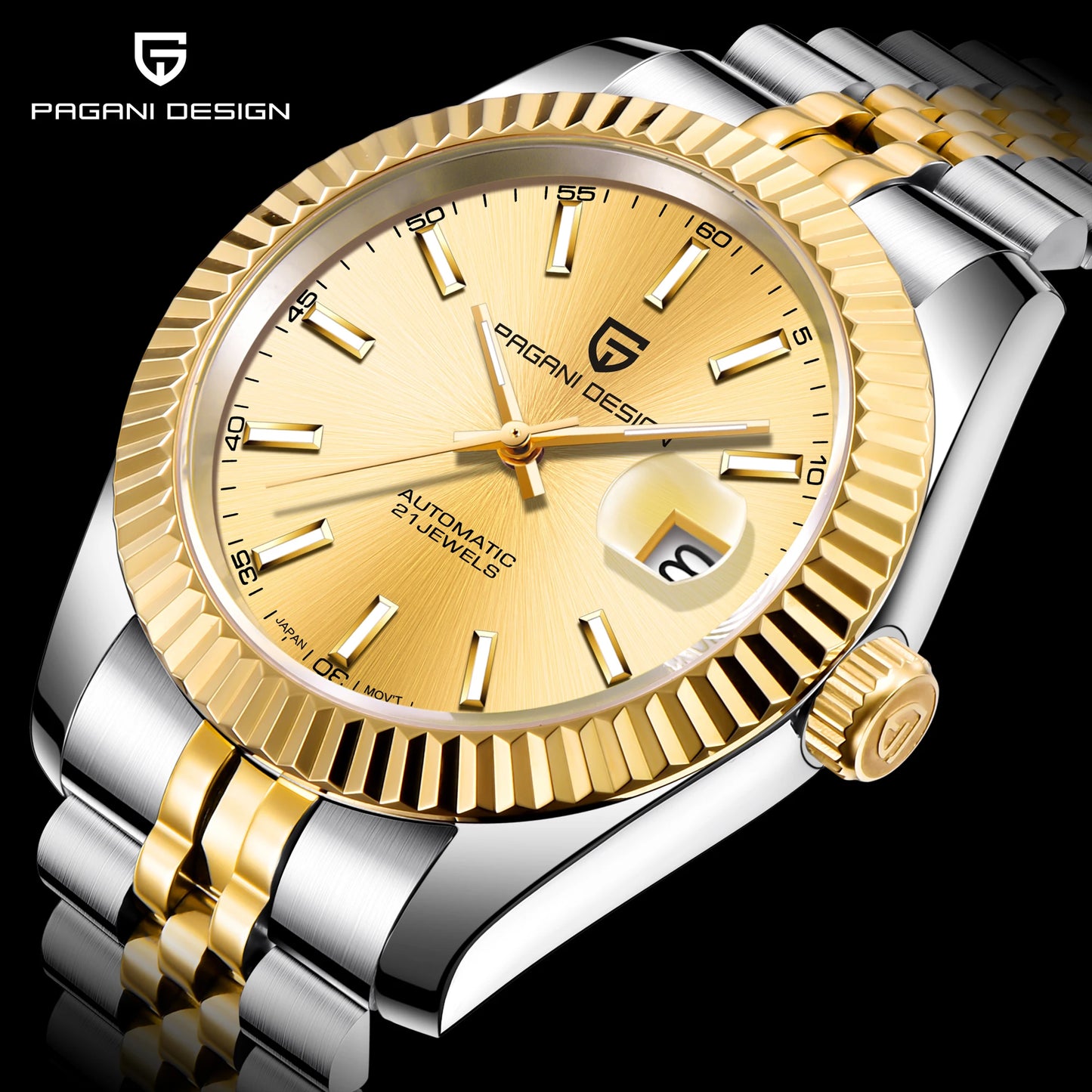 PAGANI DESIGN Watches Luxury Diamond Dial Mechanical Watch For Men Top NH35 Movt Sapphire Glass Stainless Steel Waterproof Watch