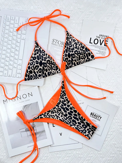 Sexy Leopard Micro Bikini 2025 Women Swimsuit Female Swimwear Thong Bikinis Set Brazilian Halter Beach Wear Lace Up Bathing Suit
