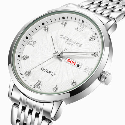 CHRONOS Mens Watch Waterproof Stainless Steel Business Men Wrist Watches with Calendar Auto Date Quartz Classic Office Timepiece
