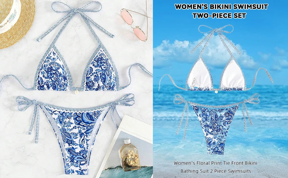2026 New Halter String Triangle Two Piece Bikini Women Swimwear Female Swimsuit Bathers Bathing Swimming Suit Beachwear Summer