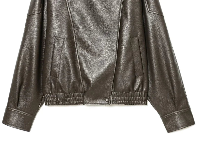 Women's Jacket Fall 2025 New Black Long Sleeve Pebble Faux Leather Jacket Motorcycle Style Personality Fashion