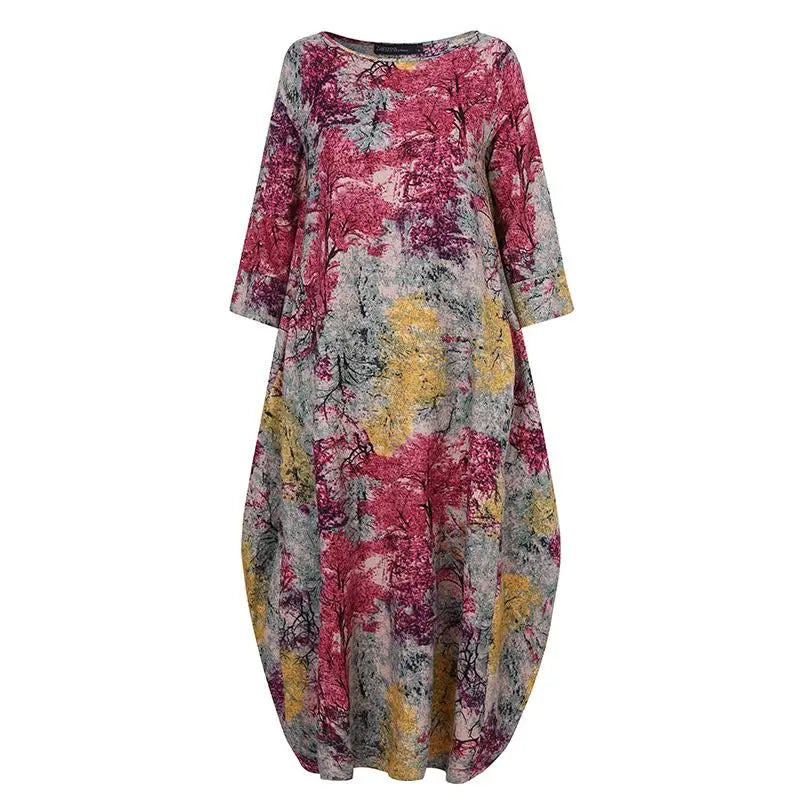 ZANZEA Bohemian Vintage Robe Women Maxi Long Dress Elegant Floral Printed Sundress Causal Loose Cotton Vestidos Autumn Dresses