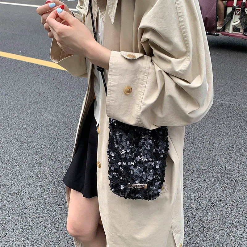 LEFTSIDE Mini Sequins Shoulder Bags for Women 2025 Designer New Evening Party Bling Bling Crossbody Bag Handbags and Purses