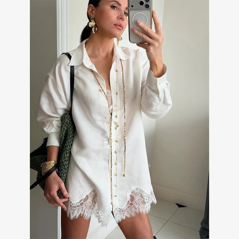Solid Lapel Lace Patchwork Half Sleeve Shorts Set Women Chic Single Breasted Tops Pockets Pants Suits 2026 Daily Street Outfits