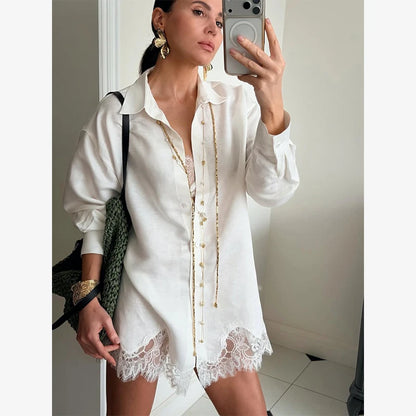 Solid Lapel Lace Patchwork Half Sleeve Shorts Set Women Chic Single Breasted Tops Pockets Pants Suits 2026 Daily Street Outfits