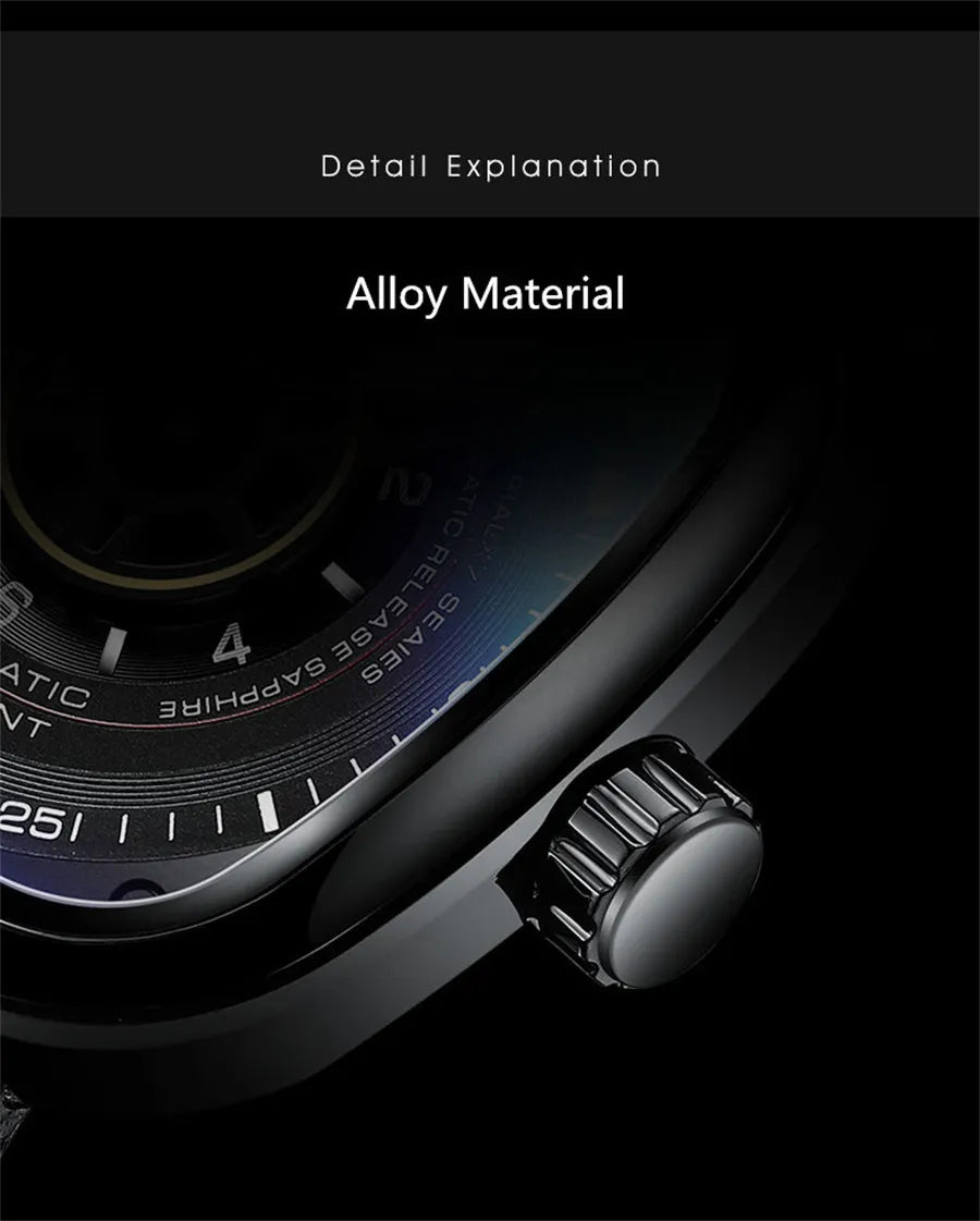 GLENAW Mechanical Watch for Men Breathable Leatherstainless Steel Automatic Skeleton Mens Watches Top Brand Luxury Reloj Hombre