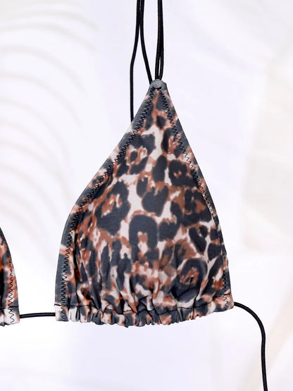 Miyouj 2025 Bikini String Swimsuit Sexy Female Bathsuit Women Swimwear High Cut Bathwear Bandage Biquini Leopard Two Pieces Suit