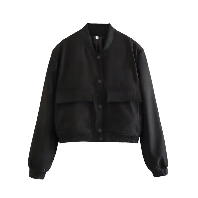 MUJER 2025 Woman Bomber Jacket White Autumn Winter Button Cropped Jackets for Women Fashion Long Sleeve Women Coats Outerwears