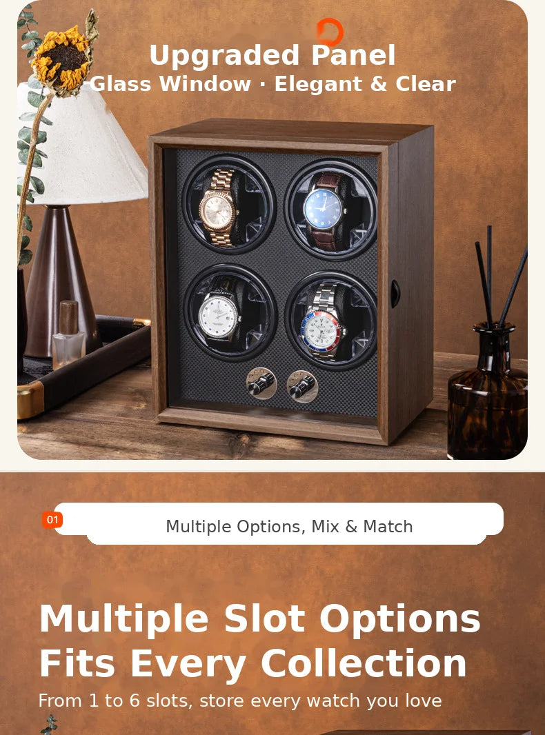 Luxury 1 Slot Automatic Watch Winder Walnut Wood Silent Motor Watch Storage Box Gift for Men Watch Winder for Automatic Watches