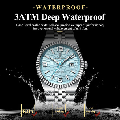 POEDAGAR Fashion Exquisite Men Wristwatches Waterproof Luminous Date Luxury Man Watch Stainless Steel Quartz Men's Watches Reloj