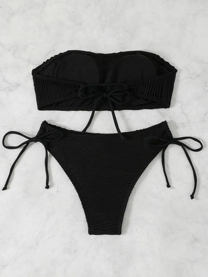 2026 Women Sexy Thong Swimsuit Push Up Swimwear Contrast Binding Bandeau Bikinis Female Bathing Suit Swimming Summer Beachwear