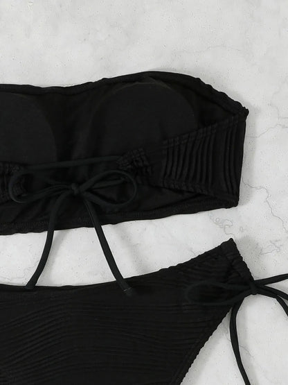 2026 Women Sexy Thong Swimsuit Push Up Swimwear Contrast Binding Bandeau Bikinis Female Bathing Suit Swimming Summer Beachwear