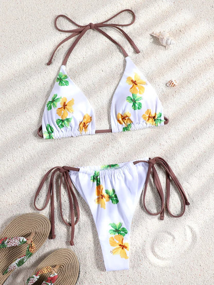 Mini Bowknot Bikinis Set for Women Patchwork Swimsuit Summer Beach Wear brown Thong Swimwear Swimming Bathing Suit 2025