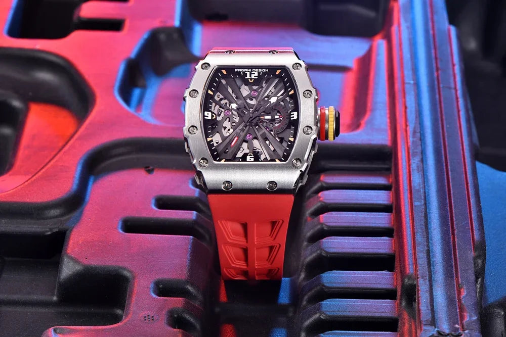PAGANI DESIGN  Luxury Mens Quartz Watches Barrel Shape Waterproof Wrist Watch For Men VH65 Silicone Luminous Sapphire Mirror