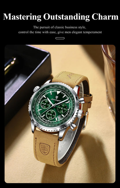 POEDAGAR Business Men Wristwatch Waterproof Luminous Date Chronograph Sport Man Clock Leather Quartz Fashion Men's Watches Reloj