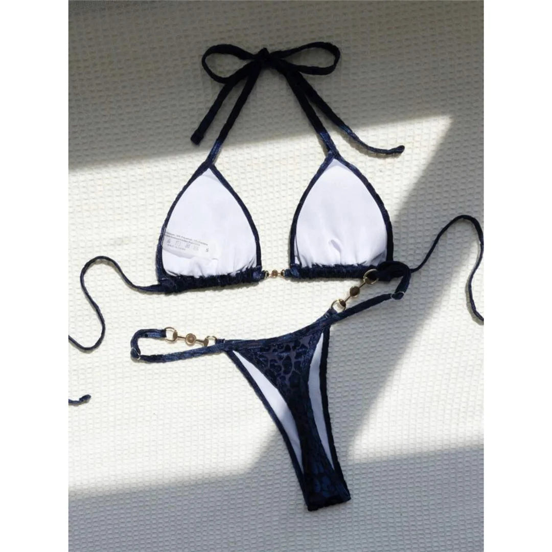 S- XL Leopard Halter Mini Micro Thong Bikini Women Swimwear Female Swimsuit Two-pieces Bikini set Bather Bathing Suit Swim V5207