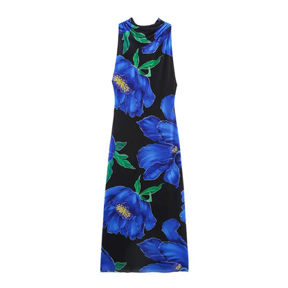 Printed Ruffle Top Skirt Set Women Slim Sling Sleeveless Backless Vest Straight Long Skirts 2025 Summer Elegant Sexy Lady Outfit