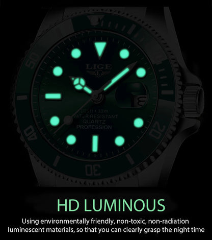 LIGE Top Luxury Watches For Men Fashion 30M Waterproof Luminous Date Quartz Wristwatches Casual Business Mens Watch Roloj Hombre