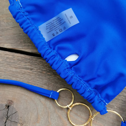 Brazilian Bikini Swimsuit for Women, Ring Linked Halter, Swimwear, Beachwear, 2025