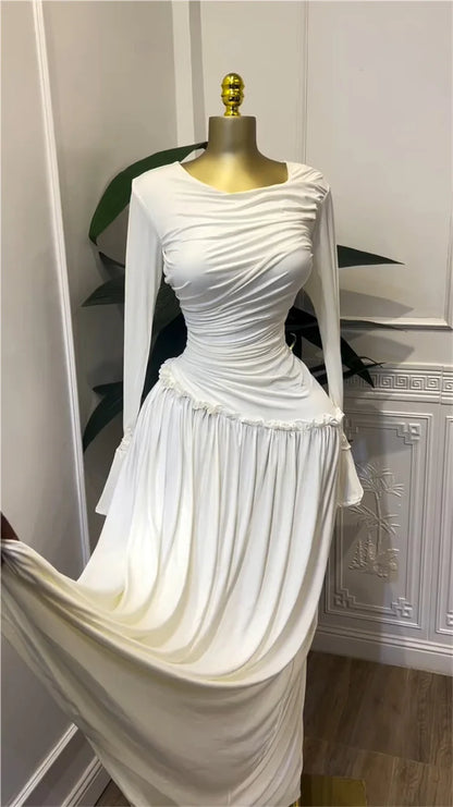CM.YAYA Women Full Sleeve O-neck Elegant Long Dress Edible Tree Fungus Sweet Holiday Beach Evening Sexy Party Dresses Vestidos
