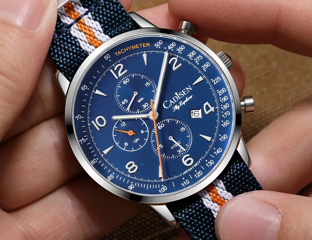 CADISEN Men's Watches Luxury Quartz Watch For Men Japan MIYOTA 0S10 Movt Canvas Strap Chronograph Waterproof Men's Wristwatch