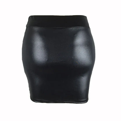 Women's High-Waist Slim Fit Mini Skirt Vintage Bodycon Hip Pencil Skirt Sexy Imitation PU Clubwear Ladies Office Clothing
