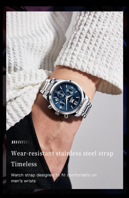 OPK 6052 Chronograph Quartz Wristwatch Original Steel Strap Waterproof Luminous Calendar Fashion Elegant Men's Business Watches