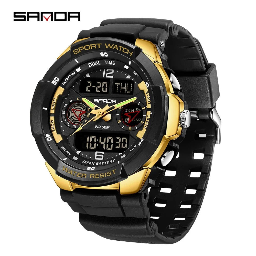 SANDA 6197 Top Class Men's Korean Student Electronic Watch Sports Multi functional Alarm Clock Waterproof Men's Watches 2024