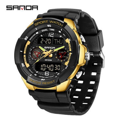 SANDA 6197 Top Class Men's Korean Student Electronic Watch Sports Multi functional Alarm Clock Waterproof Men's Watches 2024