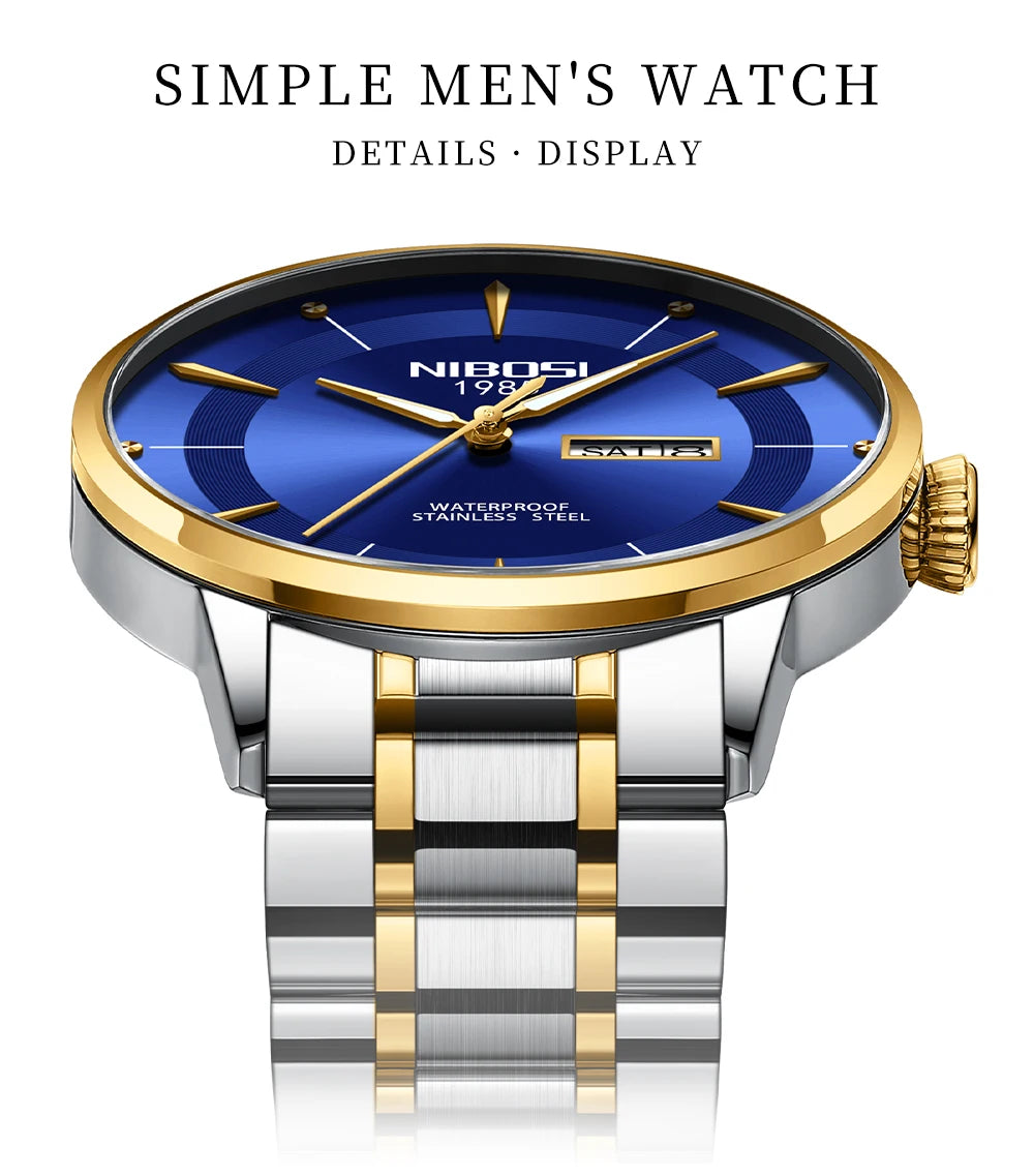 NIBOSI New Mens Watches Week Date Business Analog Quartz Dress Watches for Men Stainless Steel Waterproof Luminous Men Watches