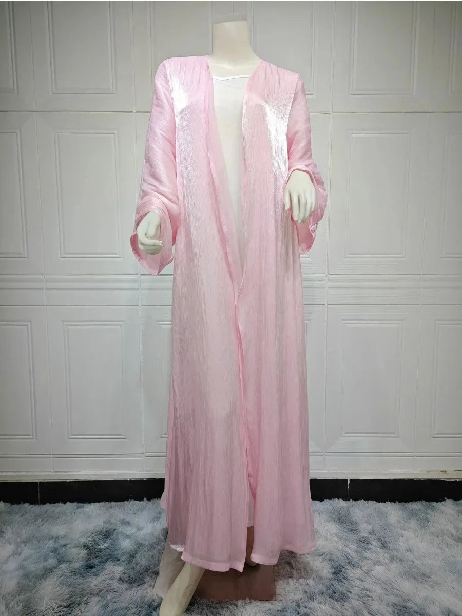 Eid Silky Abayas for Women Muslim Jalabiya Ramadan Robe Dress Button Sleeve Ramadan Caftan Party Dresses Vestido Largo Cardigan