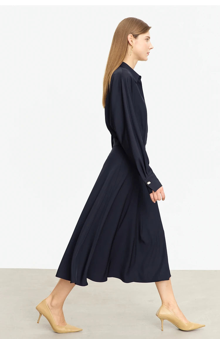 AMII Minimalist French Long-sleeve Shirt Dress for Women 2024 Autumn New A-line Office Lady Solid Midi Dresses Vestidos 12343290