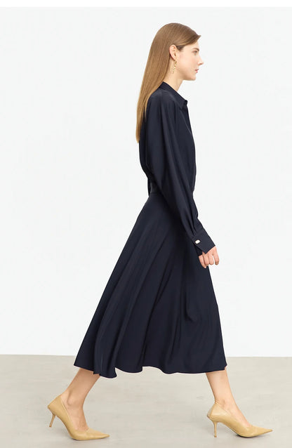 AMII Minimalist French Long-sleeve Shirt Dress for Women 2024 Autumn New A-line Office Lady Solid Midi Dresses Vestidos 12343290