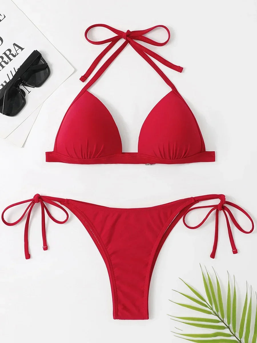 2025 Halter Bra Cup Bikini Women Swimsuit Female Push Up Swimwear Two Pieces Bikini set Brazilian Bather Bathing Suit Swim Lady