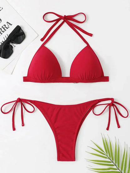 2025 Halter Bra Cup Bikini Women Swimsuit Female Push Up Swimwear Two Pieces Bikini set Brazilian Bather Bathing Suit Swim Lady